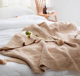 Nordic Wool Blend Knit Throw – Fringed Blanket for Sofa & Office