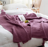 Nordic Wool Blend Knit Throw – Fringed Blanket for Sofa & Office