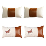 Boho Horse Embroidered Pillow Set, Faux Leather, Beige & Brown, 12x20