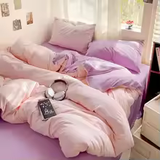 Solid Cotton Bedding Set 4pcs with Duvet Cover & Pillowcases
