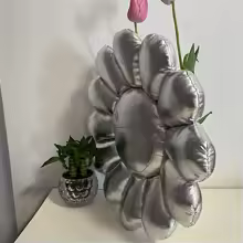 Silver Sunflower Leather Pillow