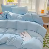 Solid Cotton Bedding Set 4pcs with Duvet Cover & Pillowcases