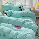 Solid Cotton Bedding Set 4pcs with Duvet Cover & Pillowcases