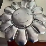 Silver Sunflower Leather Pillow